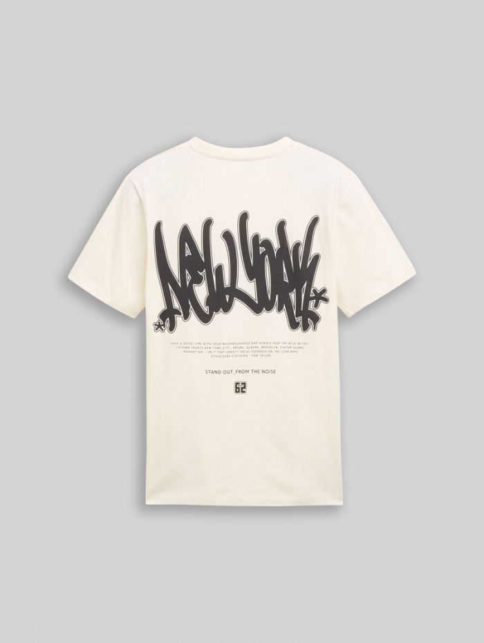 Tom Tailor T-Shirt mit Textprint - Wool White Tom Tailor T-Shirt mit Textprint - Wool White