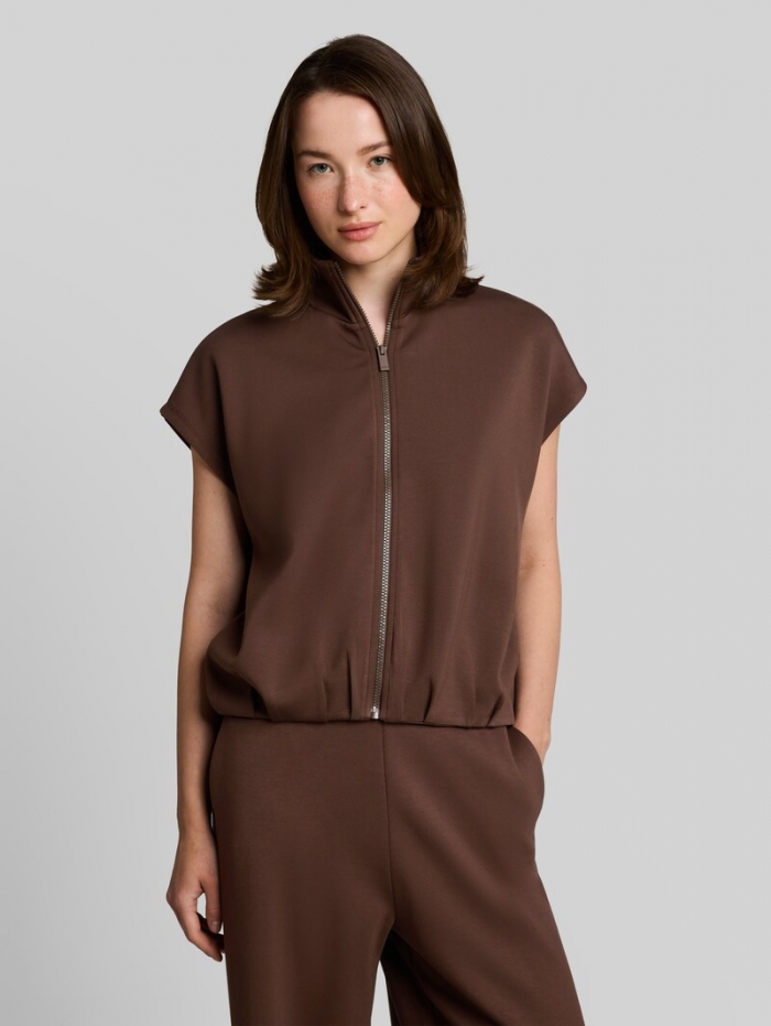 Tom Tailor Loose Fit Scuba Sweatweste mit Stehkragen - Cool Dark Brown Tom Tailor Loose Fit Scuba Sweatweste mit Stehkragen - Cool Dark Brown