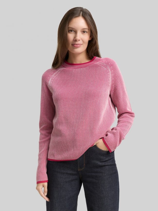 Tom Tailor Strickpullover mit Rundhalsausschnitt - Pink Plaited Knit Tom Tailor Strickpullover mit Rundhalsausschnitt - Pink Plaited Knit