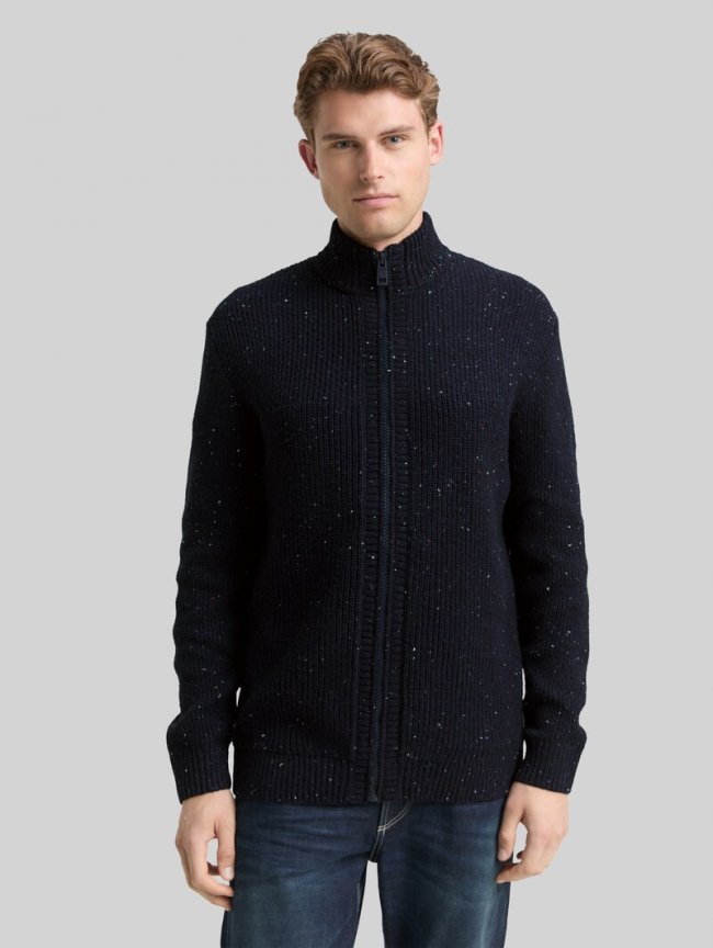 Tom Tailor Strickjacke mit Strukturmix - Navy Melange Multi Neps Tom Tailor Strickjacke mit Strukturmix - Navy Melange Multi Neps