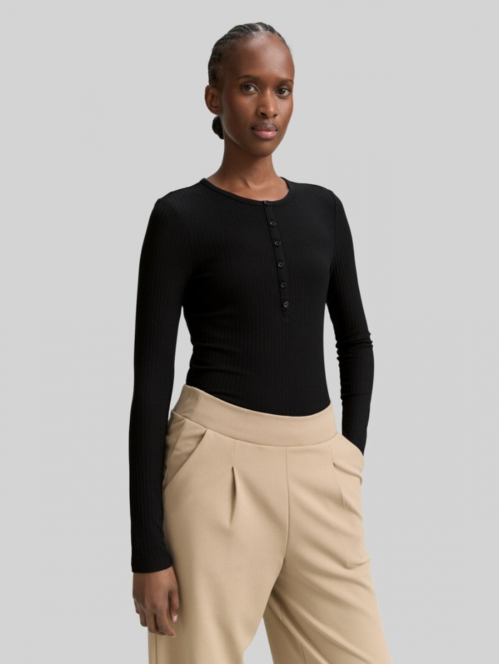 Tom Tailor Ripp Henley Langarmshirt - Deep Black Tom Tailor Ripp Henley Langarmshirt - Deep Black