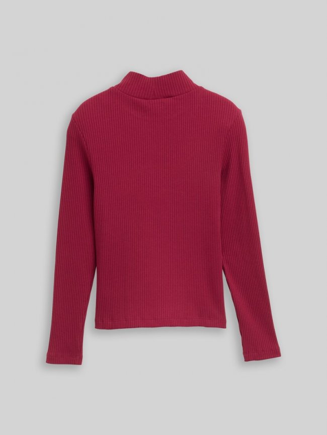 Tom Tailor Ripp Langarmshirt mit Stehkragen - Beetroot Red Tom Tailor Ripp Langarmshirt mit Stehkragen - Beetroot Red