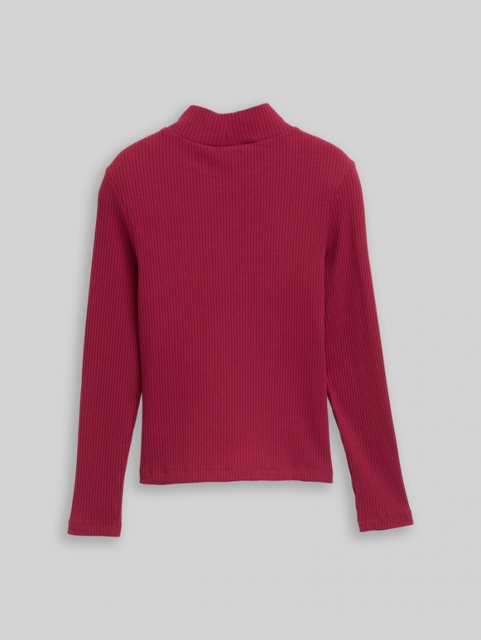 Tom Tailor Ripp Langarmshirt mit Stehkragen - Beetroot Red Tom Tailor Ripp Langarmshirt mit Stehkragen - Beetroot Red