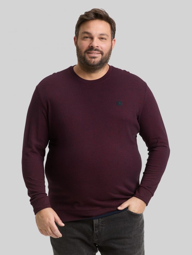 Tom Tailor Plus Size - Langarmshirt mit Logo-Badge - Red Navy Grindle Structure Tom Tailor Plus Size - Langarmshirt mit Logo-Badge - Red Navy Grindle Structure