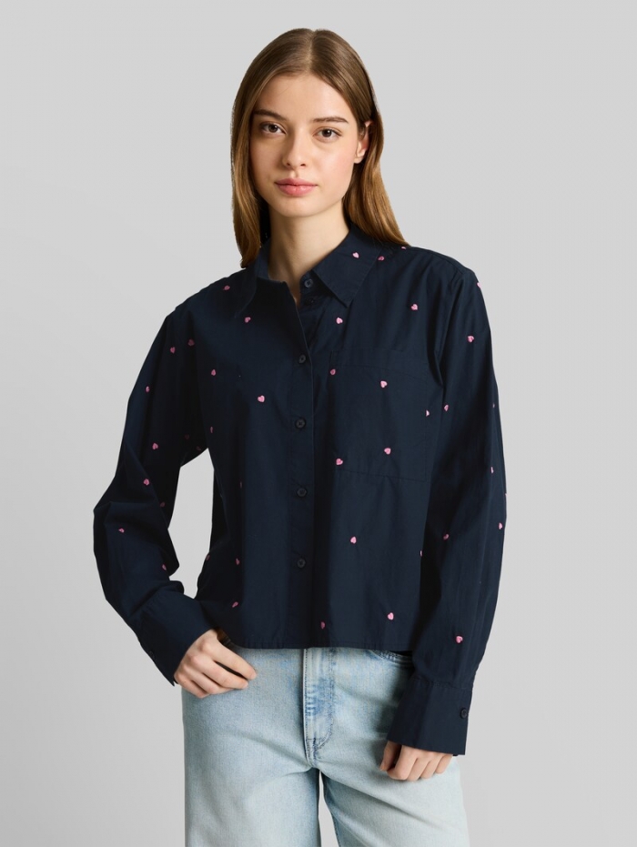 Tom Tailor Boxy Fit Hemdbluse mit Stickereien - Navy Pink Heart Embroidery