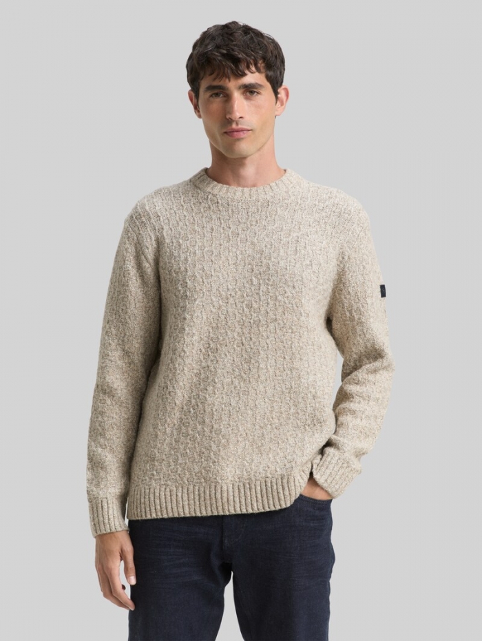 Tom Tailor Strickpullover in Melange-Optik - Brown Offwhite Structure Tom Tailor Strickpullover in Melange-Optik - Brown Offwhite Structure