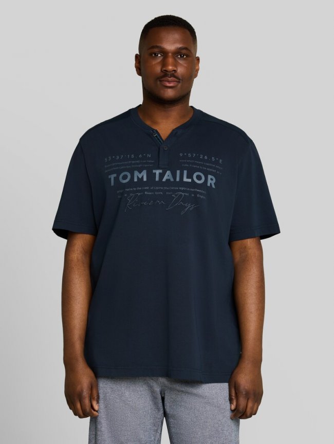 Tom Tailor Plus Size - Henley T-Shirt im Used-Look - Sky Captain Blue Tom Tailor Plus Size - Henley T-Shirt im Used-Look - Sky Captain Blue