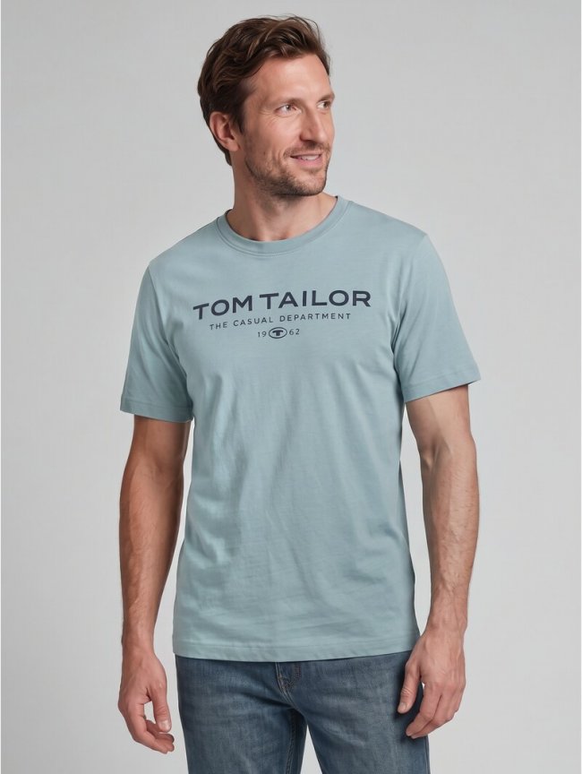 Tom Tailor T-Shirt aus Baumwolle mit Logo-Print - Grey Mint Tom Tailor T-Shirt aus Baumwolle mit Logo-Print - Grey Mint
