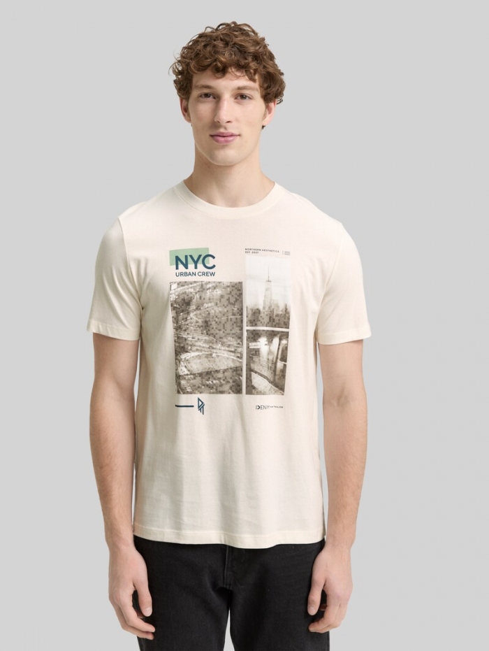 Tom Tailor T-Shirt mit Fotoprint - Gardenia White Tom Tailor T-Shirt mit Fotoprint - Gardenia White