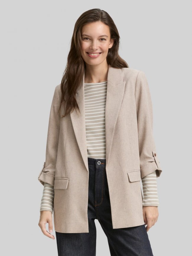 Tom Tailor Loose Fit Blazer - Taupe Black Structure Tom Tailor Loose Fit Blazer - Taupe Black Structure