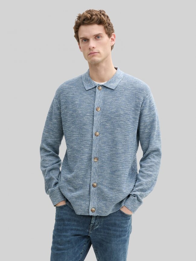 Tom Tailor Strickjacke mit Kentkragen - Mystical Blue Multicolor Tom Tailor Strickjacke mit Kentkragen - Mystical Blue Multicolor