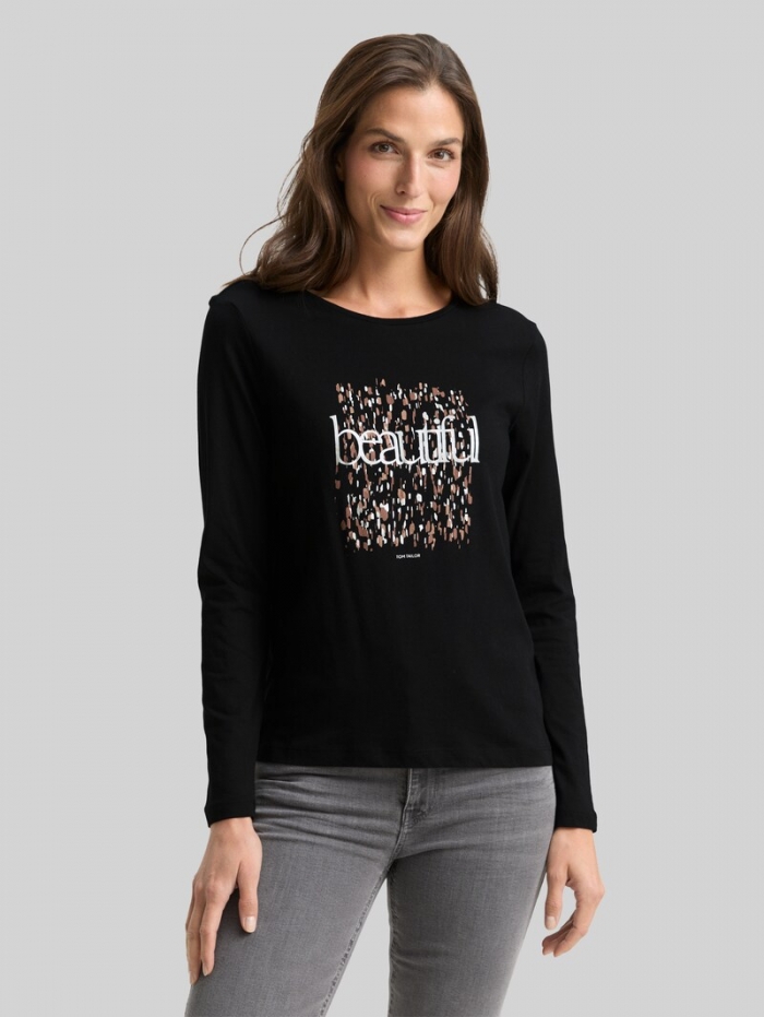 Tom Tailor Langarmshirt mit Print - Deep Black Tom Tailor Langarmshirt mit Print - Deep Black
