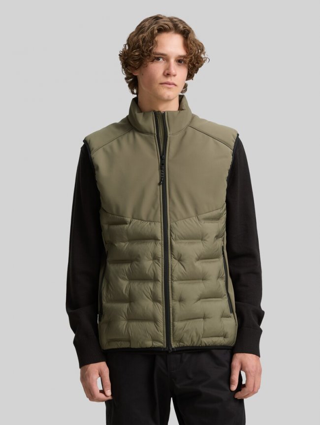 Tom Tailor Hybrid Steppweste mit Stehkragen - Jungle Soil Green Tom Tailor Hybrid Steppweste mit Stehkragen - Jungle Soil Green