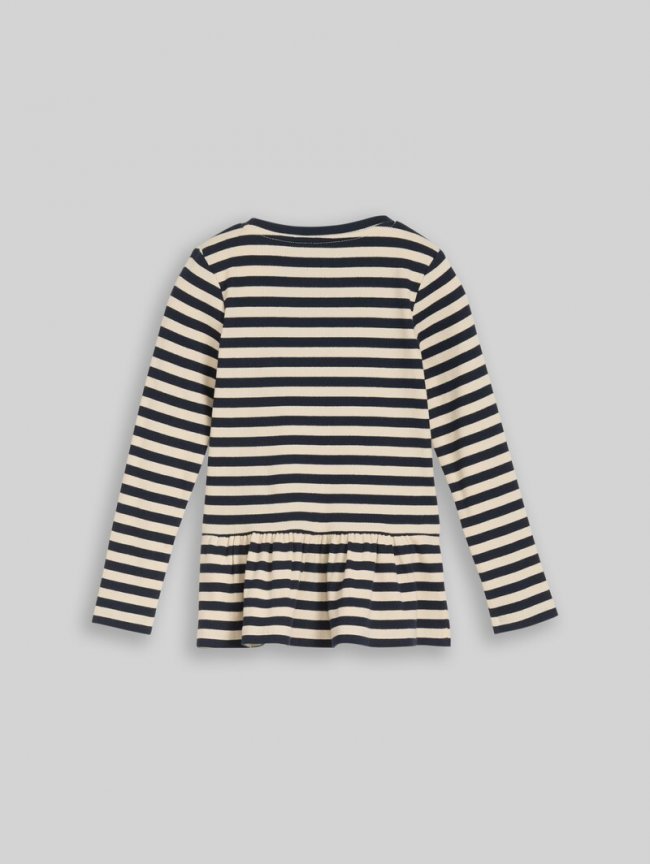 Tom Tailor Langarmshirt mit Rippstruktur und Volant - Dark Blue Off White Stripe Tom Tailor Langarmshirt mit Rippstruktur und Volant - Dark Blue Off White Stripe