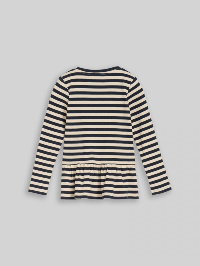 Tom Tailor Langarmshirt mit Rippstruktur und Volant - Dark Blue Off White Stripe Tom Tailor Langarmshirt mit Rippstruktur und Volant - Dark Blue Off White Stripe