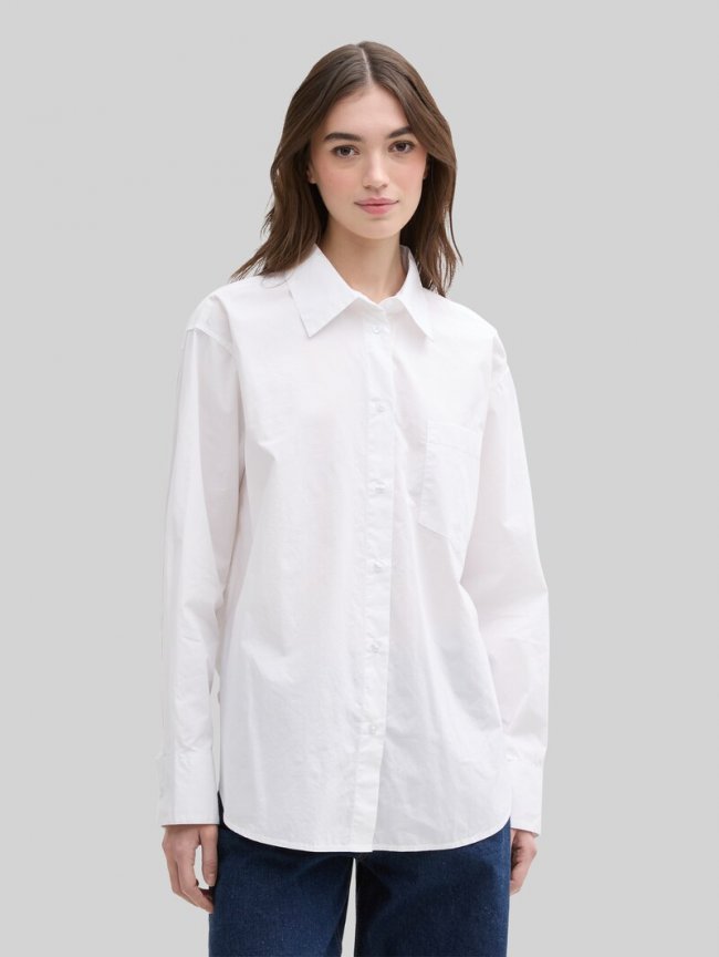 Tom Tailor Oversize Hemdbluse mit Brusttasche - White Tom Tailor Oversize Hemdbluse mit Brusttasche - White