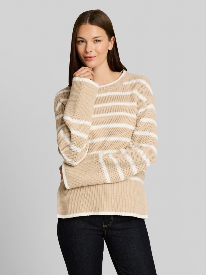 Tom Tailor Oversize Strickpullover mit Streifenmuster - Beige Melange White Stripe Tom Tailor Oversize Strickpullover mit Streifenmuster - Beige Melange White Stripe