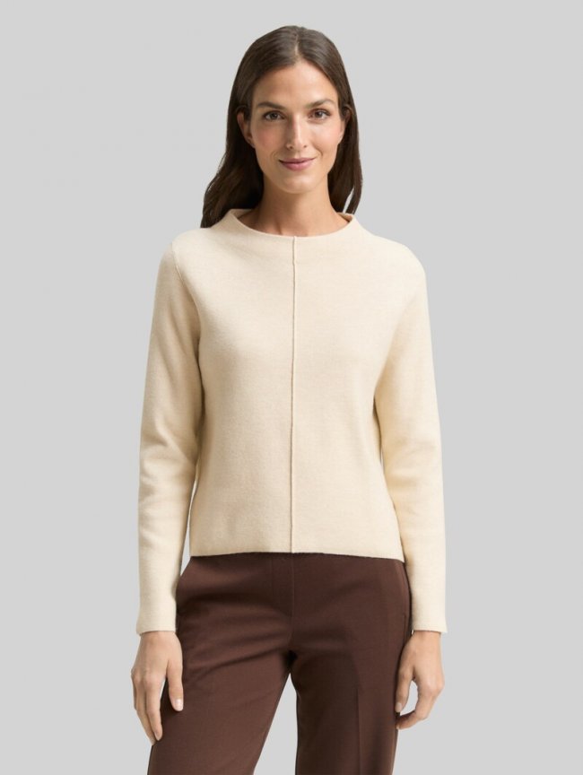 Tom Tailor Cropped Strickpullover mit Stehkragen - Sand Stone Beige Melange Tom Tailor Cropped Strickpullover mit Stehkragen - Sand Stone Beige Melange