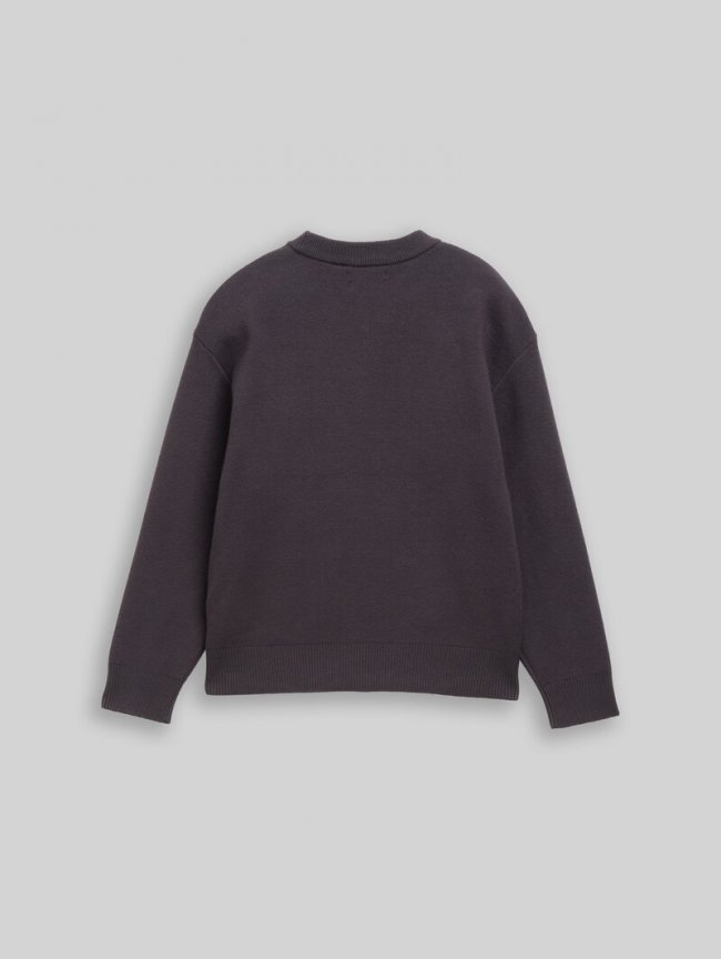 Tom Tailor Oversize Strickpullover mit Print - Coal Grey Tom Tailor Oversize Strickpullover mit Print - Coal Grey
