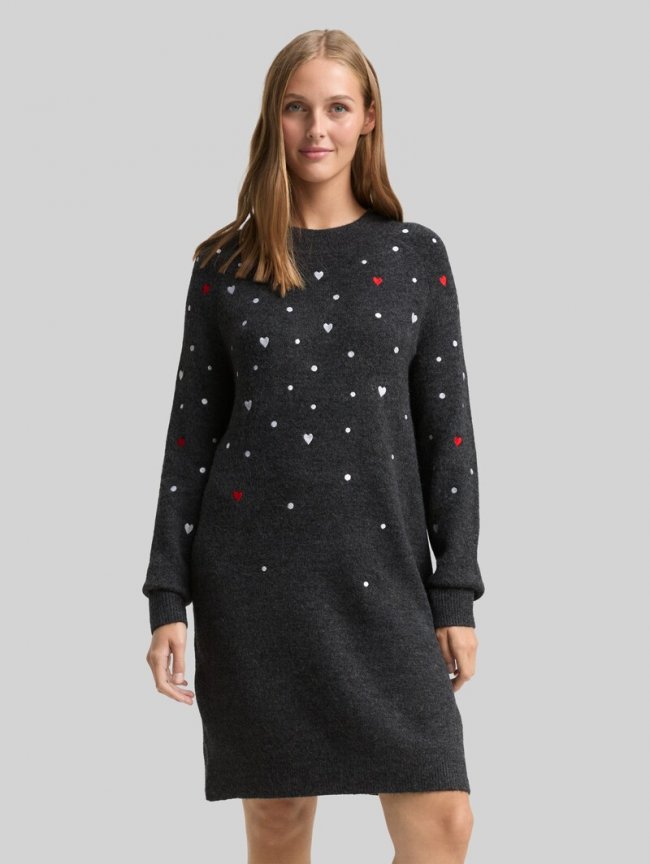 Tom Tailor Mini-Kleid mit Herz-Stickerei - Grey White Dots And Hearts Tom Tailor Mini-Kleid mit Herz-Stickerei - Grey White Dots And Hearts
