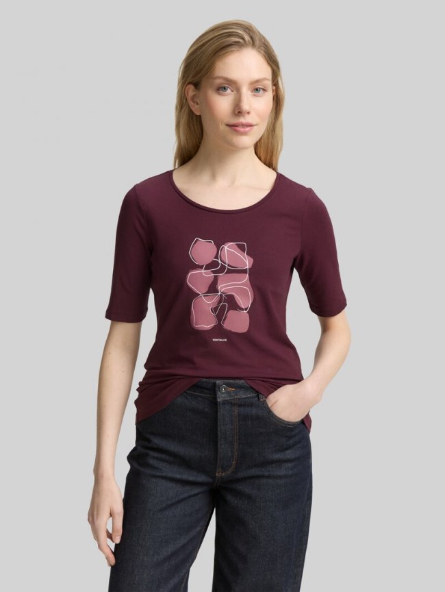 Tom Tailor T-Shirt mit Print - Bordeaux Red Tom Tailor T-Shirt mit Print - Bordeaux Red