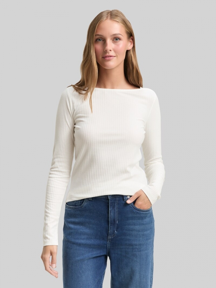 Tom Tailor Slim Fit Langarmshirt mit U-Boot-Ausschnitt - Off White Tom Tailor Slim Fit Langarmshirt mit U-Boot-Ausschnitt - Off White