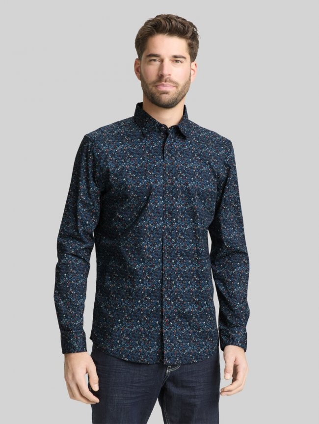 Tom Tailor Fitted Hemd mit Muster - Navy Round Design Tom Tailor Fitted Hemd mit Muster - Navy Round Design