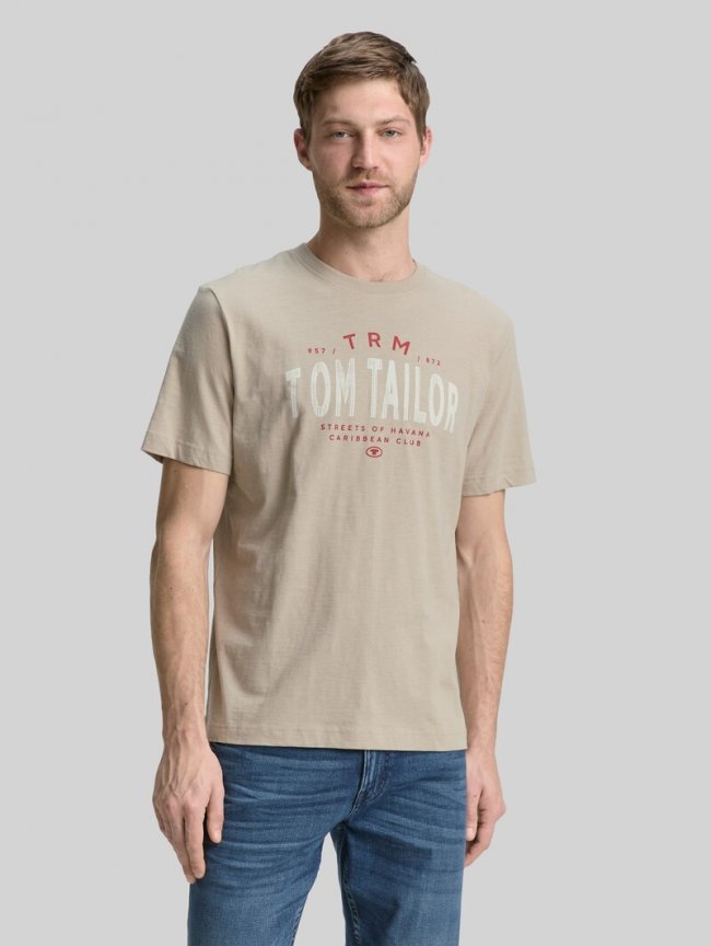 Tom Tailor T-Shirt mit Logo-Print - Cashew Beige Tom Tailor T-Shirt mit Logo-Print - Cashew Beige