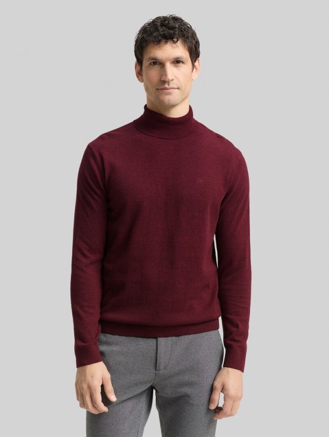 Tom Tailor Rollkragenpullover aus Baumwolle - Bordeaux Melange