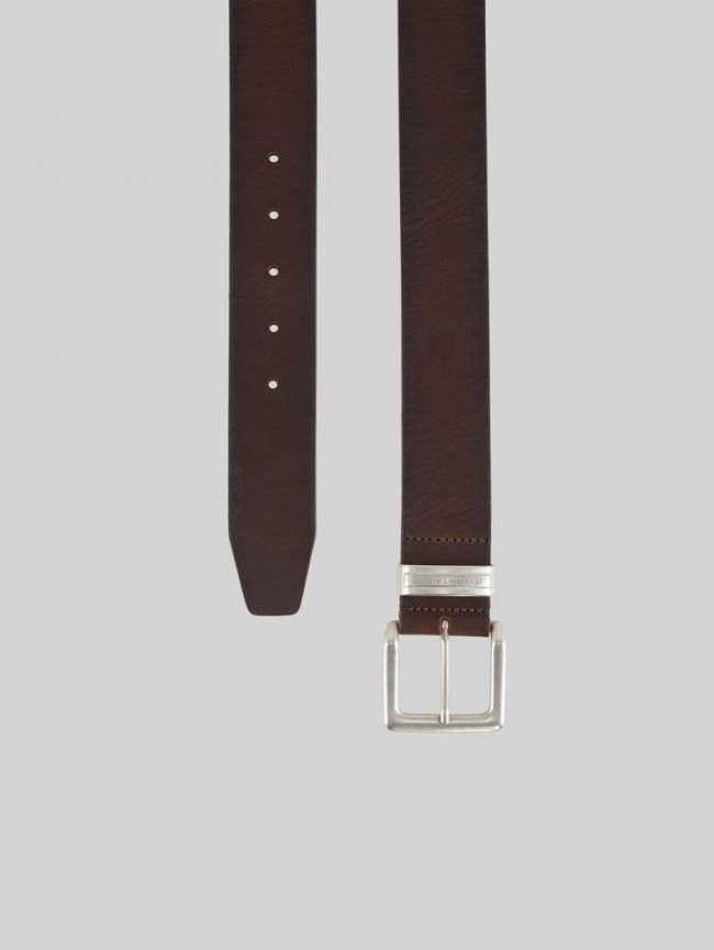 Tom Tailor TTJACOB Ledergürtel mit eckiger Dornschließe - Dark Brown Uni