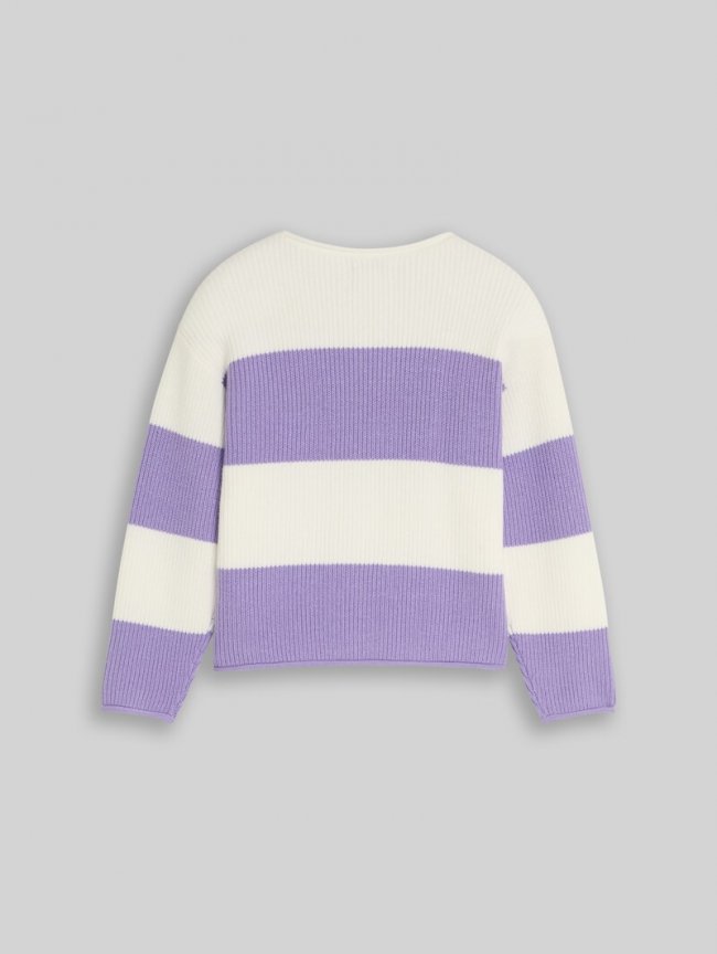 Tom Tailor Cropped Strickpullover mit Streifenmuster - Purple White Block Stripe Tom Tailor Cropped Strickpullover mit Streifenmuster - Purple White Block Stripe