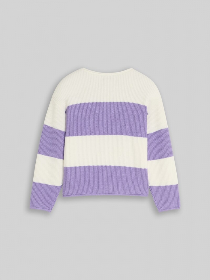 Tom Tailor Cropped Strickpullover mit Streifenmuster - Purple White Block Stripe