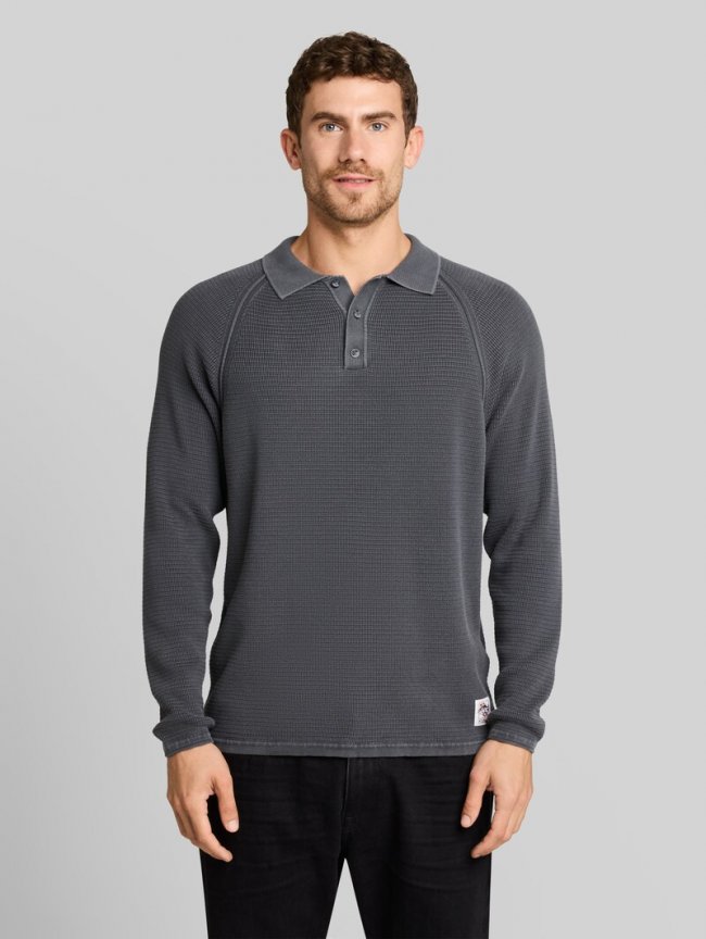 Tom Tailor Strick-Poloshirt im Washed-Look - Tarmac Grey