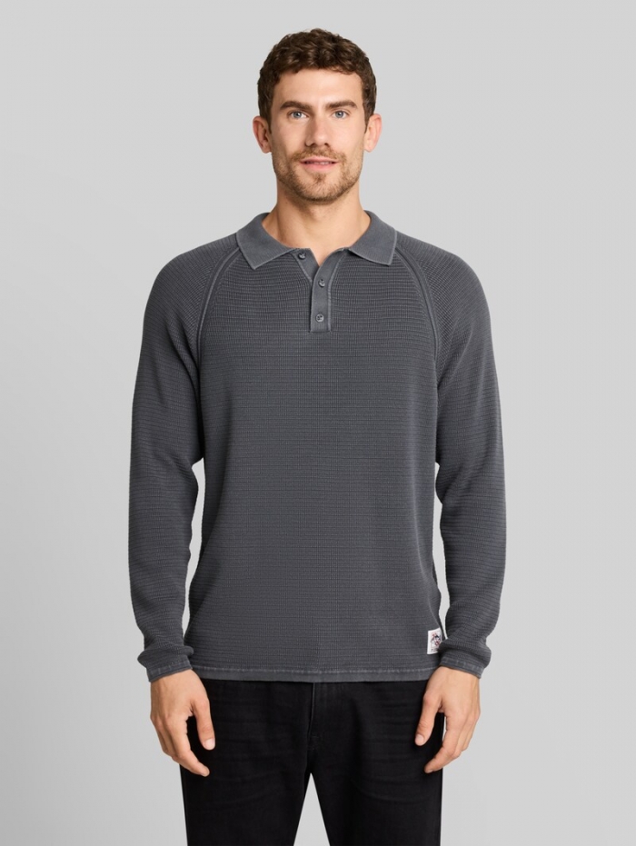 Tom Tailor Strick-Poloshirt im Washed-Look - Tarmac Grey Tom Tailor Strick-Poloshirt im Washed-Look - Tarmac Grey