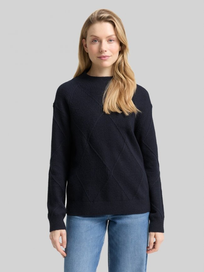 Tom Tailor Loose Fit Strickpullover mit Stehkragen - Sky Captain Blue Tom Tailor Loose Fit Strickpullover mit Stehkragen - Sky Captain Blue