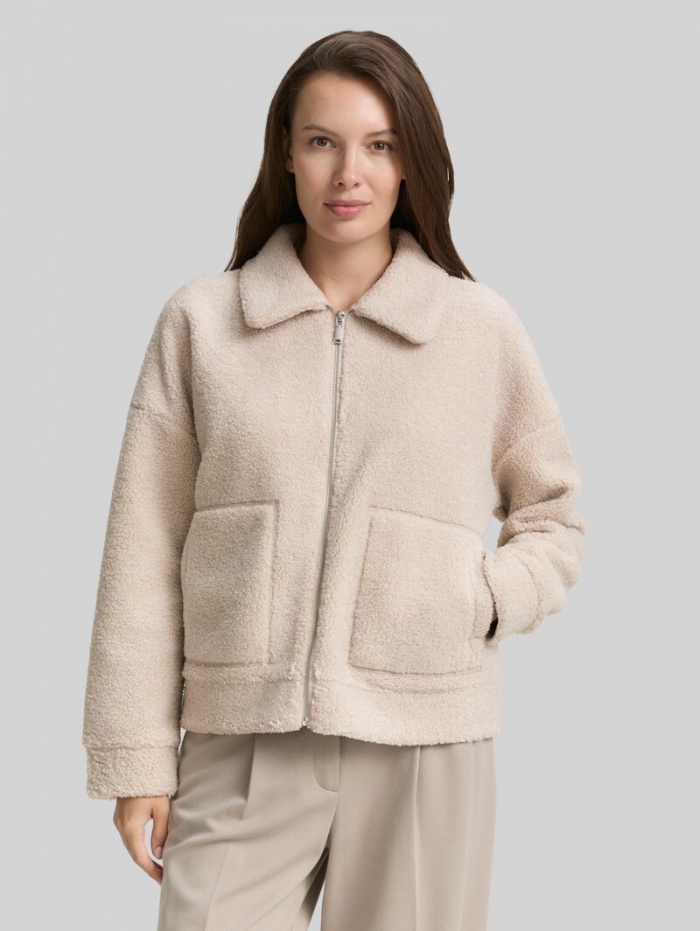 Tom Tailor Sweatjacke aus Teddyfleece - Taupe Grey Melange Tom Tailor Sweatjacke aus Teddyfleece - Taupe Grey Melange