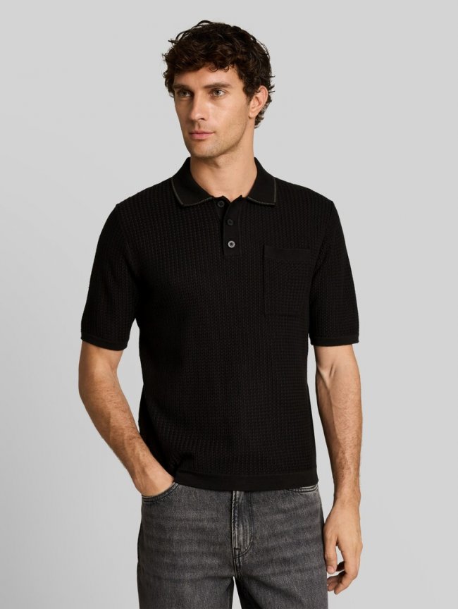 Tom Tailor Relaxed Fit Strick-Poloshirt mit Brusttasche - Black Tom Tailor Relaxed Fit Strick-Poloshirt mit Brusttasche - Black