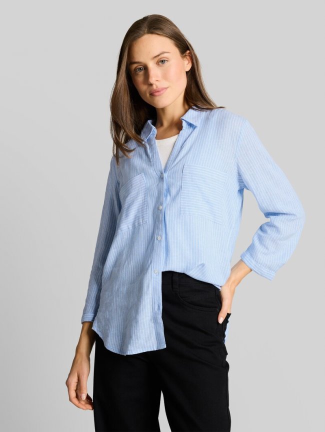Tom Tailor Hemdbluse mit Leinenanteil - Fjord Blue Irregular Stripe Tom Tailor Hemdbluse mit Leinenanteil - Fjord Blue Irregular Stripe
