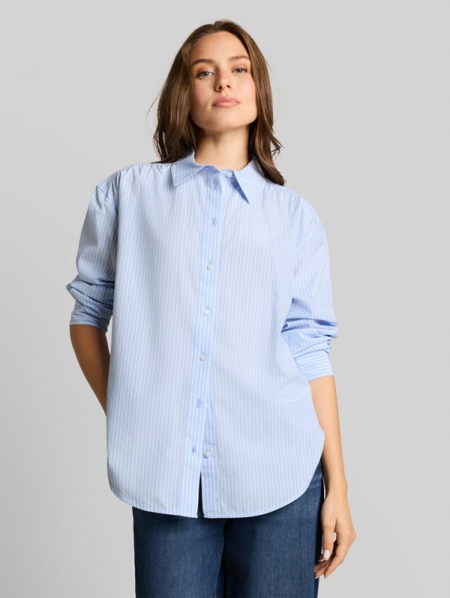 Tom Tailor Loose Fit Popeline Hemdbluse - Mid Blue White Stripe Tom Tailor Loose Fit Popeline Hemdbluse - Mid Blue White Stripe