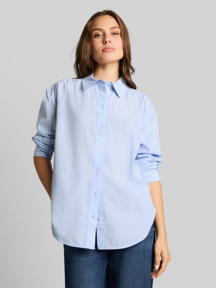 Tom Tailor Loose Fit Popeline Hemdbluse - Mid Blue White Stripe Tom Tailor Loose Fit Popeline Hemdbluse - Mid Blue White Stripe