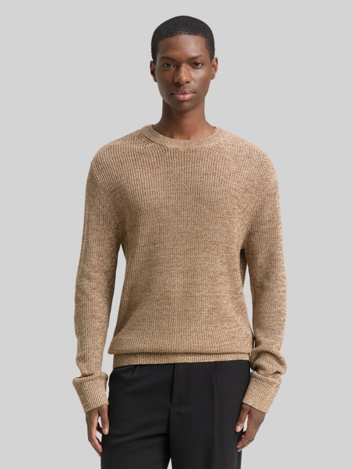 Tom Tailor Strickpullover mit Rundhalsausschnitt - Brown Tonal Knit Mouline Tom Tailor Strickpullover mit Rundhalsausschnitt - Brown Tonal Knit Mouline