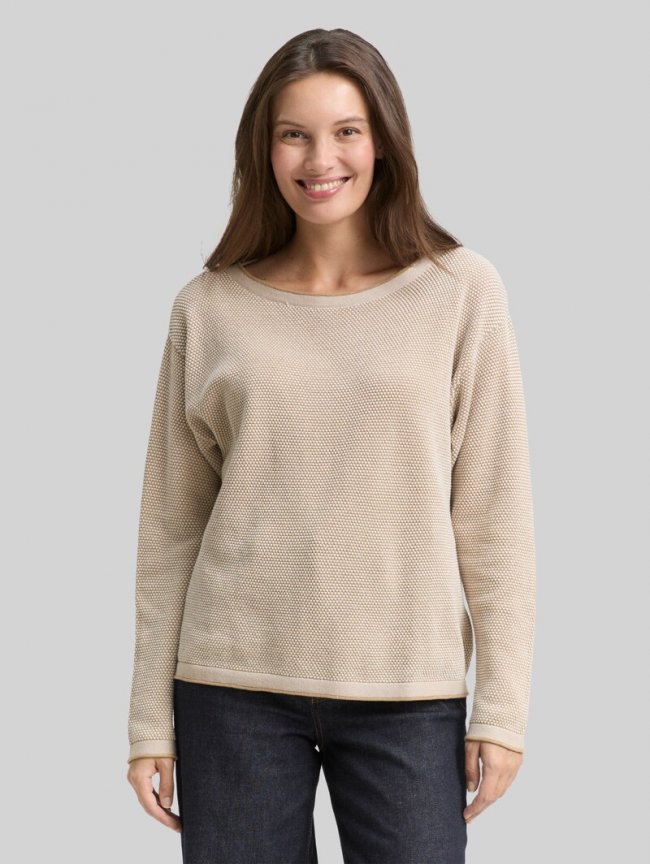 Tom Tailor Loose Fit Strickpullover aus Baumwolle - Beige Bubble Structure Tom Tailor Loose Fit Strickpullover aus Baumwolle - Beige Bubble Structure