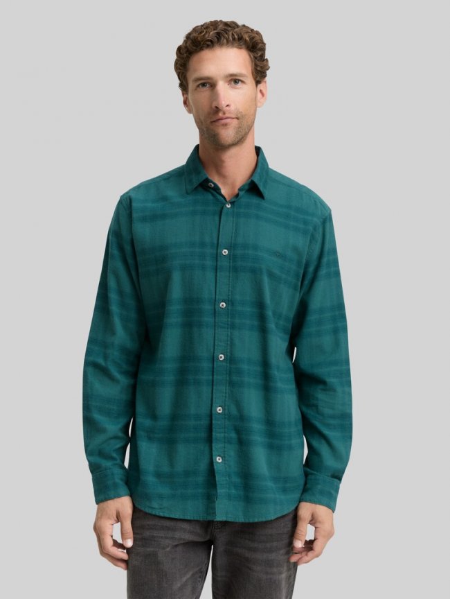 Tom Tailor Regular Fit Hemd mit Logo-Stickerei - Green Tonal Check Tom Tailor Regular Fit Hemd mit Logo-Stickerei - Green Tonal Check