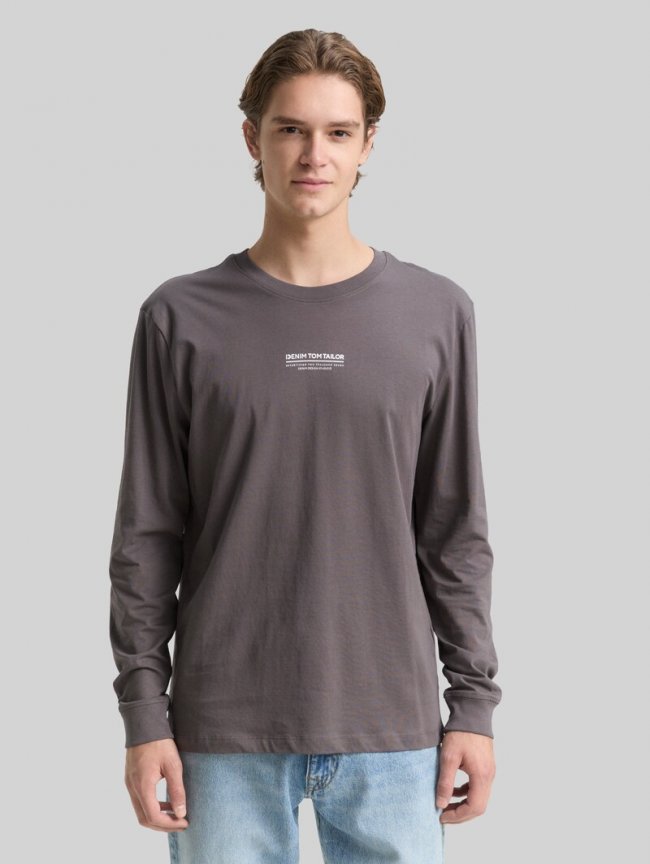 Tom Tailor Langarmshirt mit Logo-Print - Classic Mid Grey Tom Tailor Langarmshirt mit Logo-Print - Classic Mid Grey
