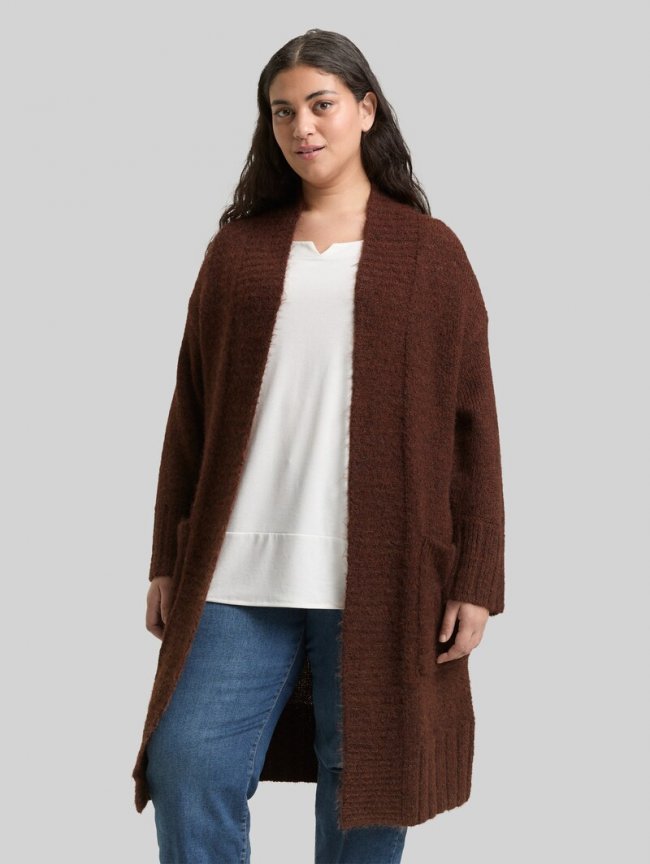 Tom Tailor Plus Size - Oversize Cardigan mit Wollanteil - Dark Pecan Brown Melange Tom Tailor Plus Size - Oversize Cardigan mit Wollanteil - Dark Pecan Brown Melange