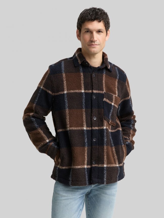 Tom Tailor Teddy Overshirt mit Karomuster - Brown Navy Check Tom Tailor Teddy Overshirt mit Karomuster - Brown Navy Check