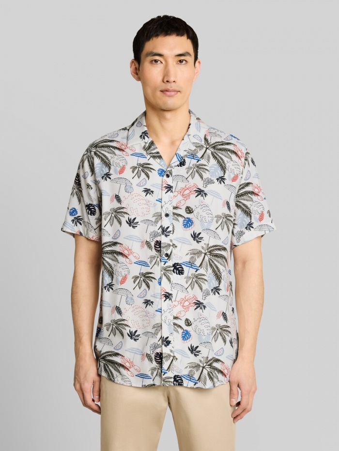 Tom Tailor Regular Fit Resort Kurzarmhemd aus Viskose - Off White Beach Design Tom Tailor Regular Fit Resort Kurzarmhemd aus Viskose - Off White Beach Design