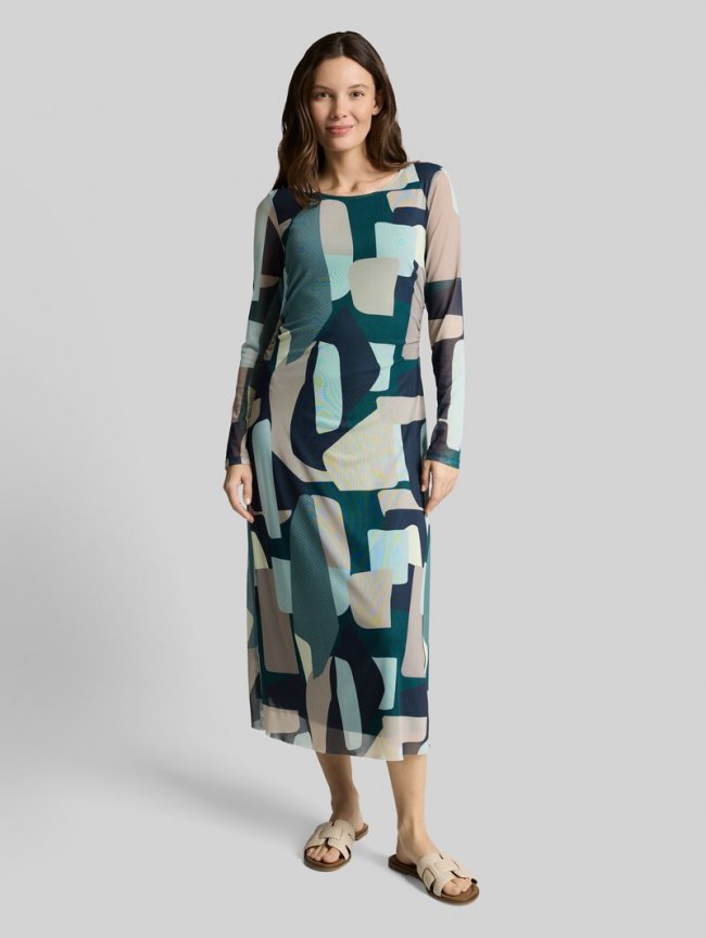 Tom Tailor Mesh Midi-Kleid mit Muster - Abstract Stripe Print Tom Tailor Mesh Midi-Kleid mit Muster - Abstract Stripe Print