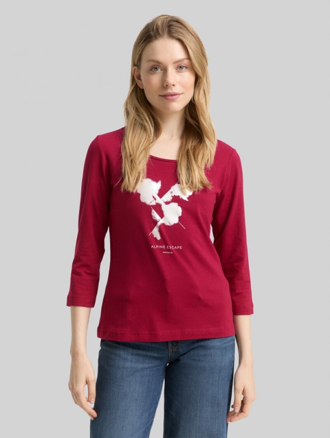 Tom Tailor Langarmshirt mit Print - Rumba Red