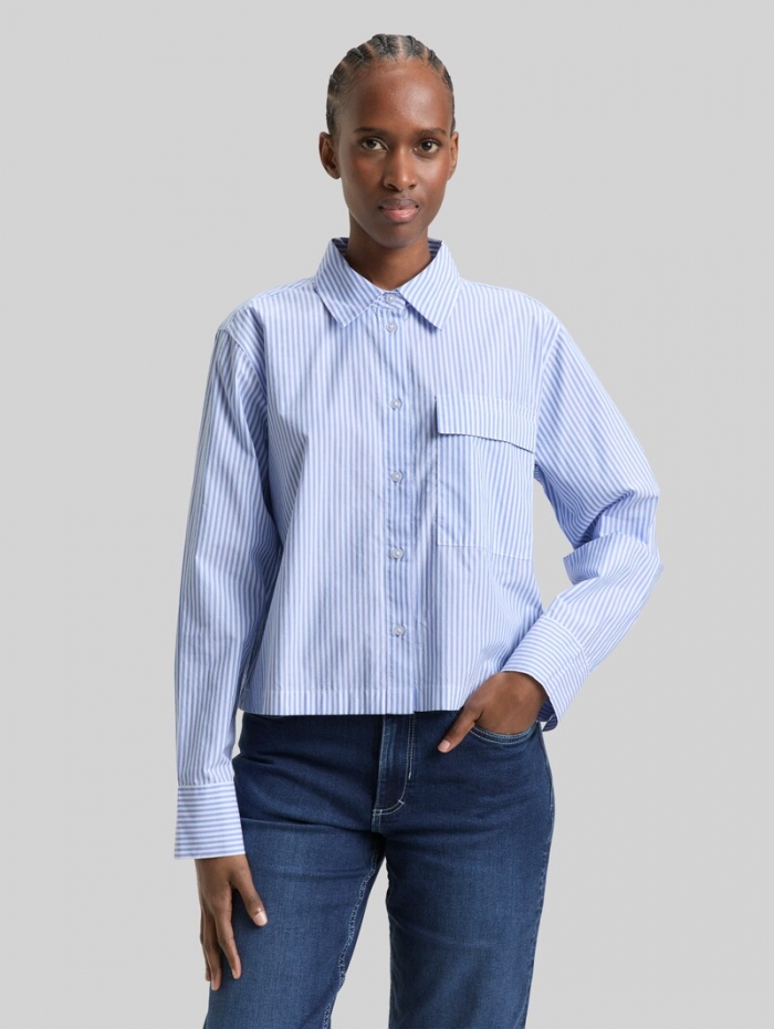 Tom Tailor Boxy Fit Hemdbluse aus Baumwolle - Blue White Strripe Tom Tailor Boxy Fit Hemdbluse aus Baumwolle - Blue White Strripe